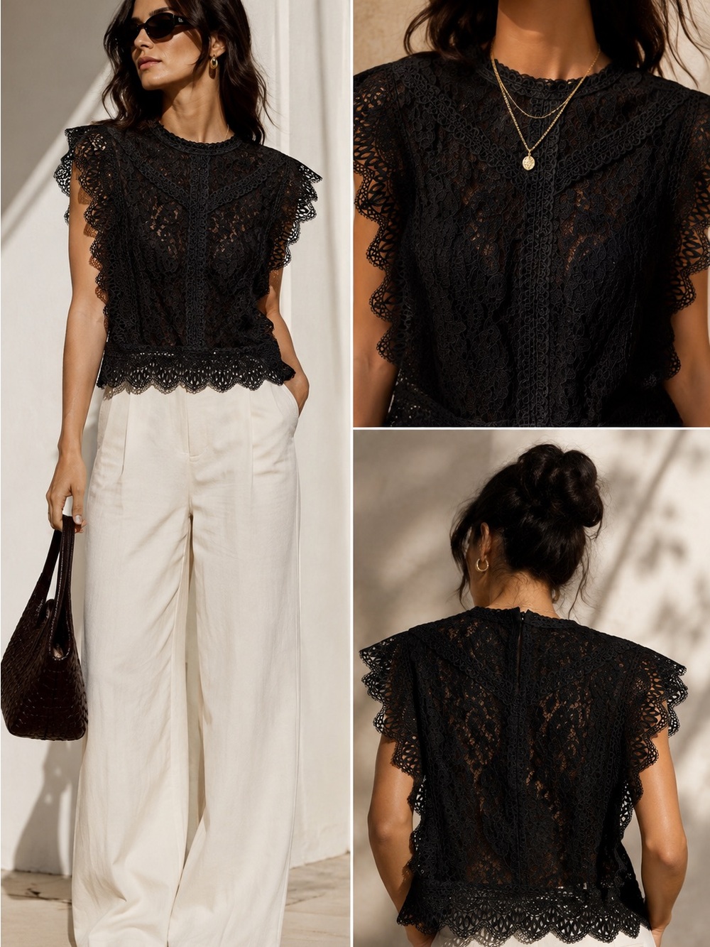 Zara Black Lace Flutter Sleeve Blouse